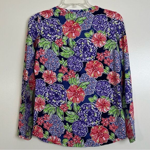 IBKUL Larisa Print Top Crew Neck Long Sleeve UPF 50+ Hydrangea Floral Mesh Small - Picture 7 of 10